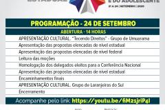 Programação das palestras do dia 24 da X Conferência Estadual dos Direitos da Criança e do Adolescente