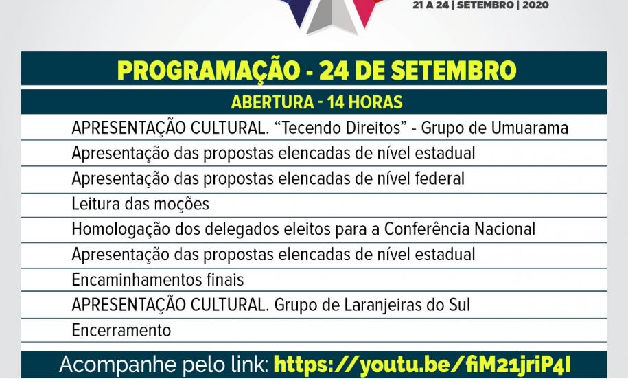 Programação das palestras do dia 24 da X Conferência Estadual dos Direitos da Criança e do Adolescente